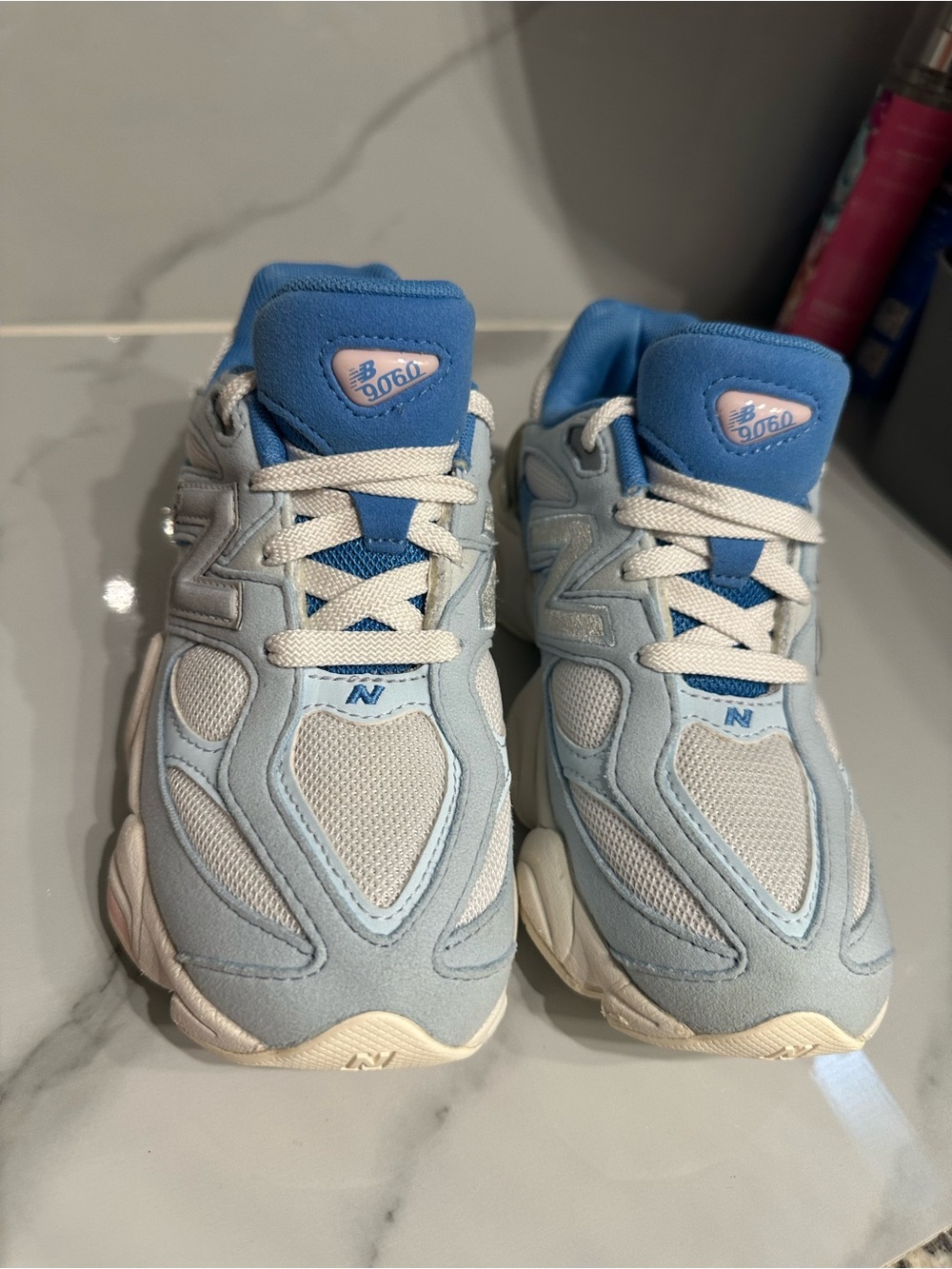 New Balance Kids Sneakers in Light Blue and White with Blue Tongue
